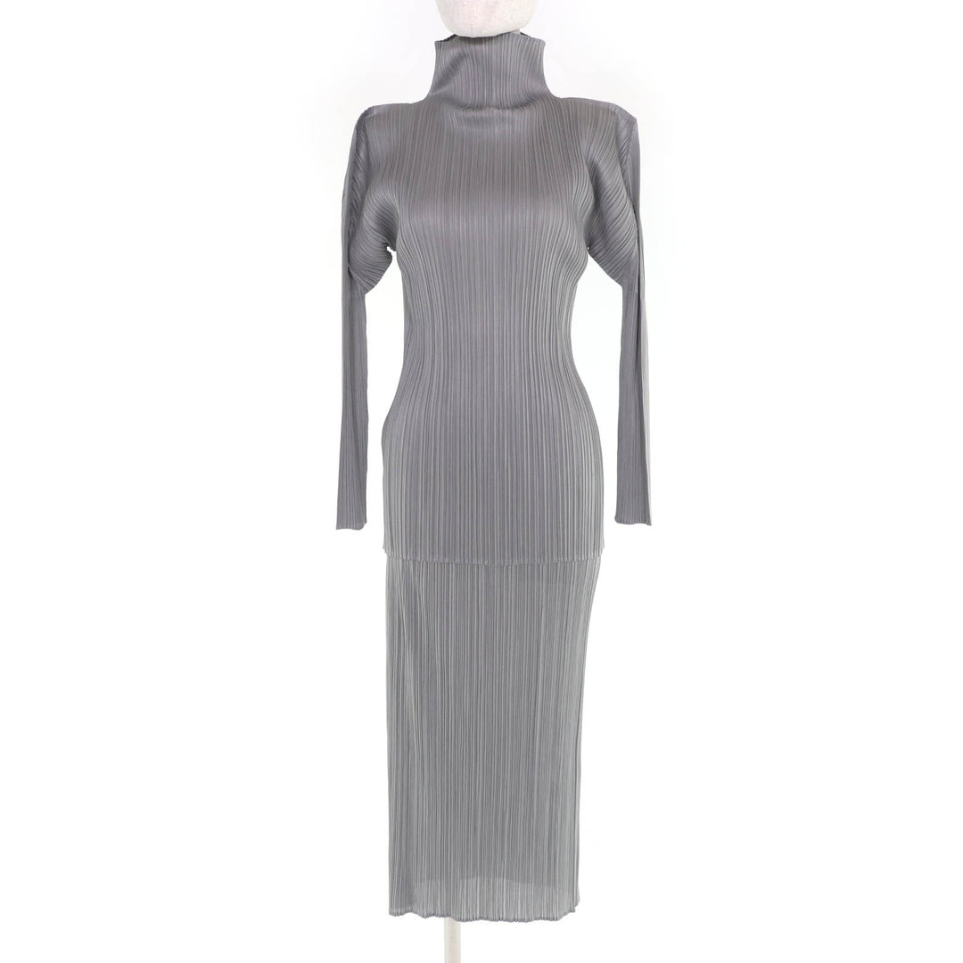 Excellent PLEATS PLEASE two-piece set gray polyester Women PP04-JK604 PP04-JD613