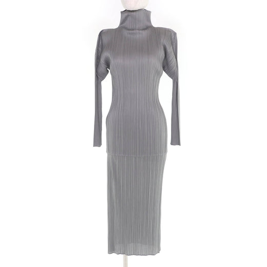 Excellent PLEATS PLEASE two-piece set gray polyester Women PP04-JK604 PP04-JD613