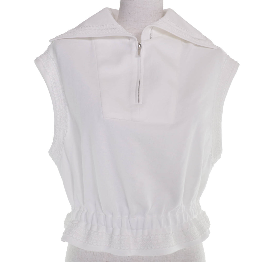 Excellent CHANEL tops Coco Beach Sailor Collar French Sleeve white Women 36