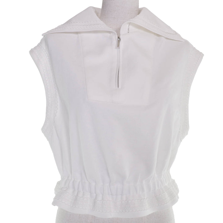 Excellent CHANEL tops Coco Beach Sailor Collar French Sleeve white Women 36