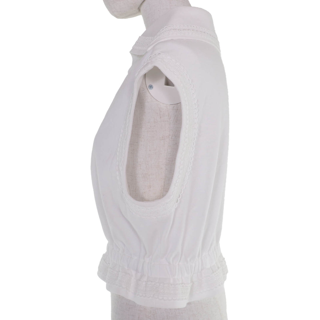 Excellent CHANEL tops Coco Beach Sailor Collar French Sleeve white Women 36