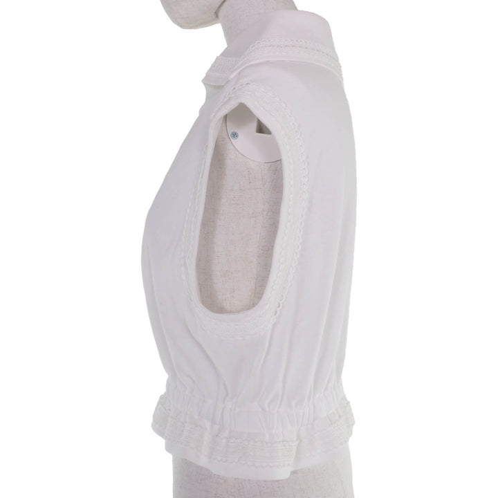 Excellent CHANEL tops Coco Beach Sailor Collar French Sleeve white Women 36