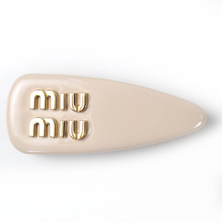 Excellent MIUMIU Valletta patent leather hair clip logo beige Women 5IF092