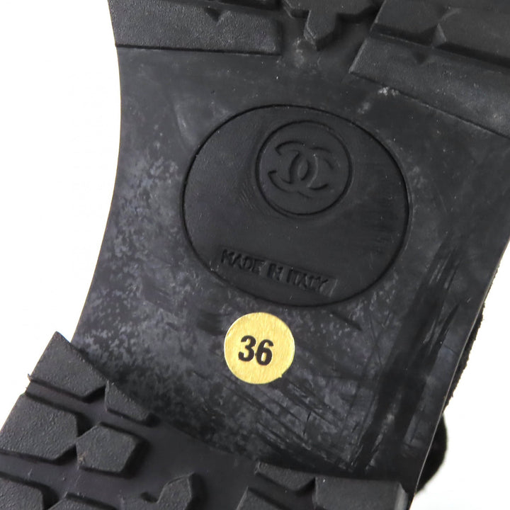 Excellent CHANEL short boots COCO Mark Suede Leather Lace-up Shoes black 36