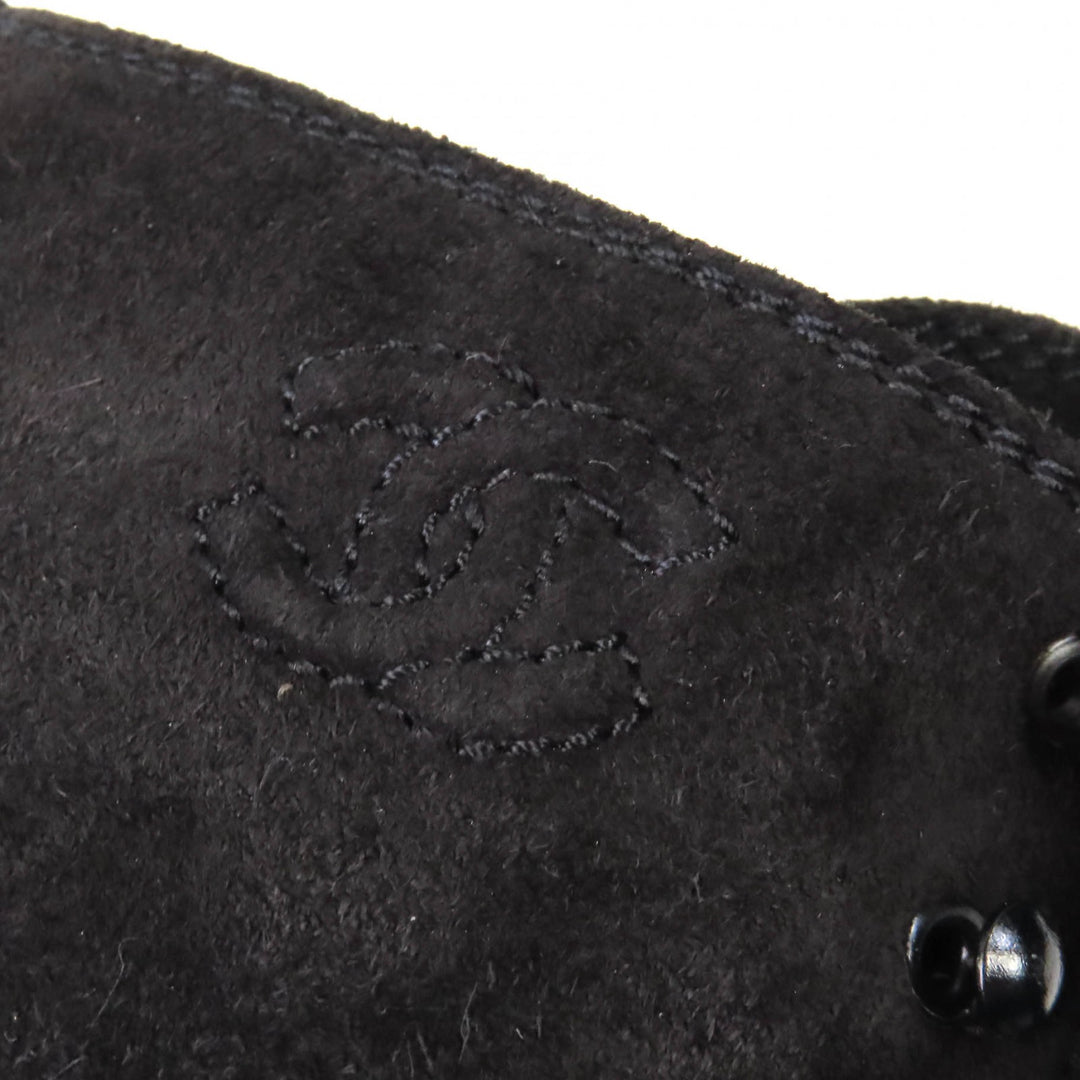 Excellent CHANEL short boots COCO Mark Suede Leather Lace-up Shoes black 36