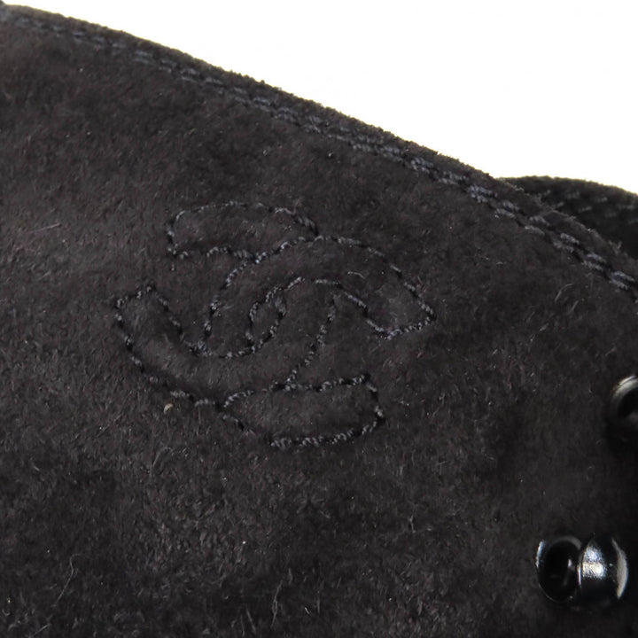 Excellent CHANEL short boots COCO Mark Suede Leather Lace-up Shoes black 36