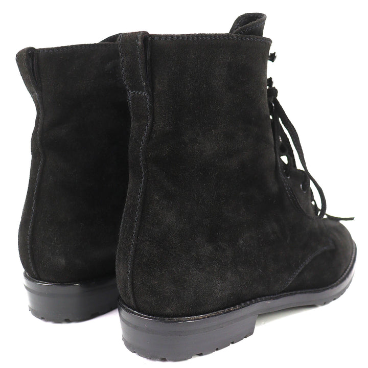 Excellent CHANEL short boots COCO Mark Suede Leather Lace-up Shoes black 36