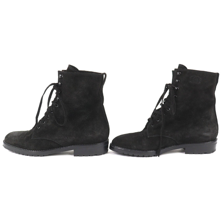 Excellent CHANEL short boots COCO Mark Suede Leather Lace-up Shoes black 36