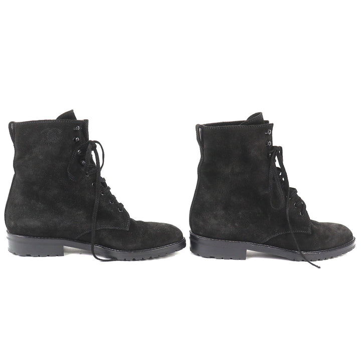 Excellent CHANEL short boots COCO Mark Suede Leather Lace-up Shoes black 36