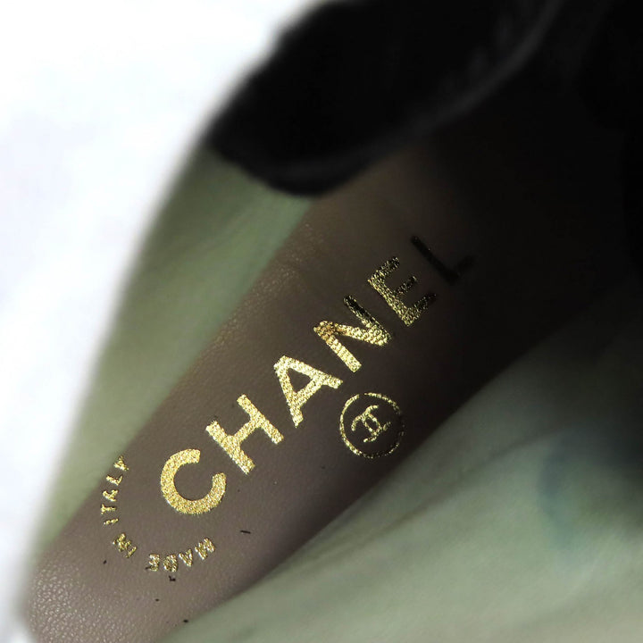 Excellent CHANEL short boots COCO Mark Suede Leather Lace-up Shoes black 36