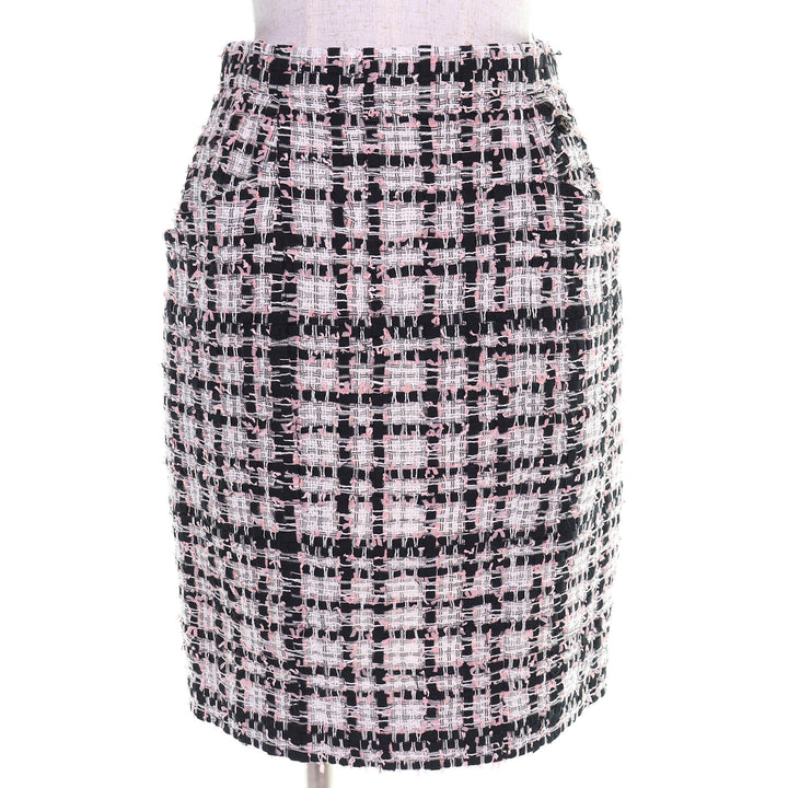 Excellent CHANEL Tweed skirt COCO Mark check pink polyester Women 36 P63188