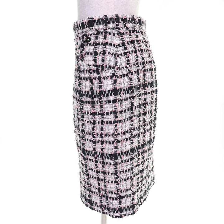 Excellent CHANEL Tweed skirt COCO Mark check pink polyester Women 36 P63188