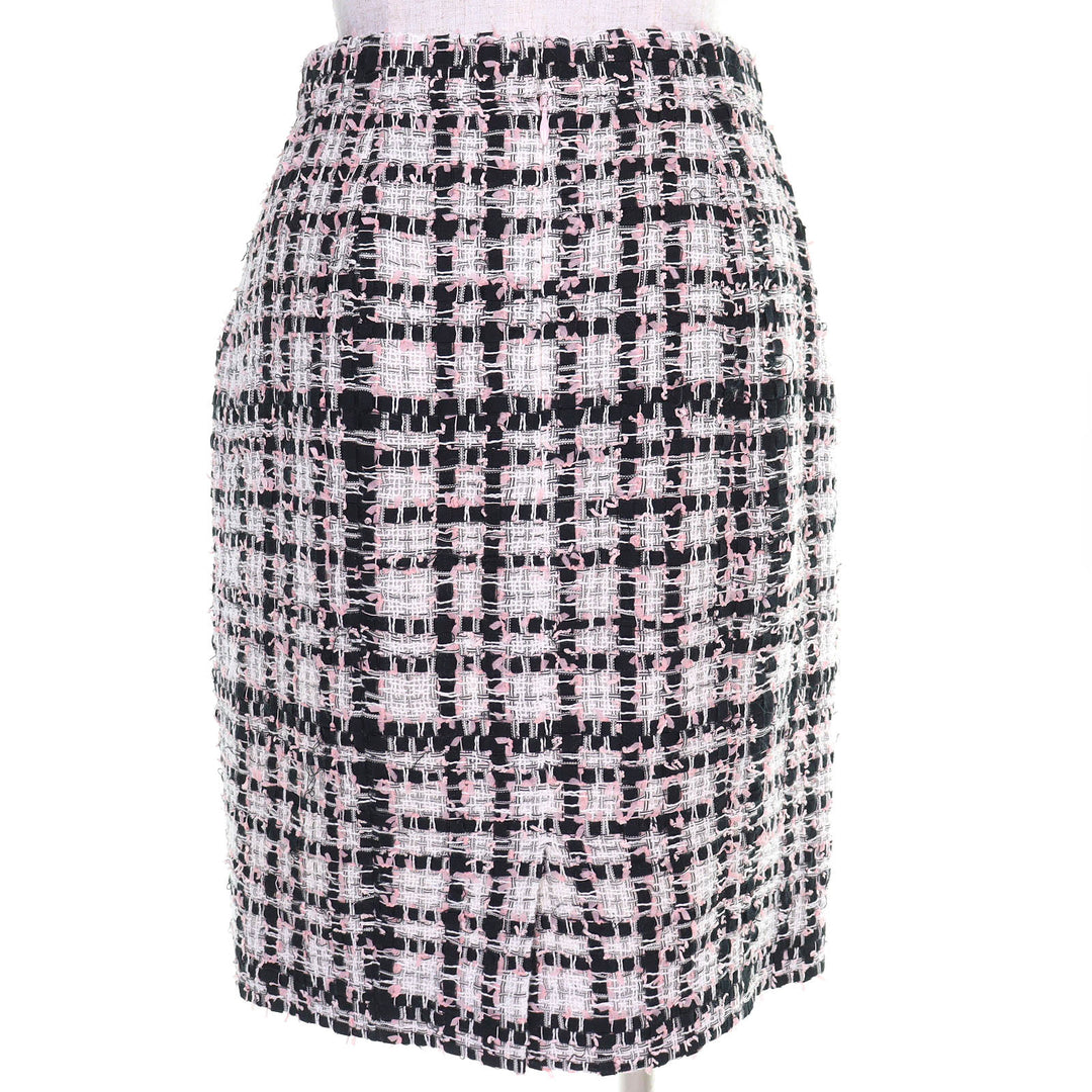 Excellent CHANEL Tweed skirt COCO Mark check pink polyester Women 36 P63188