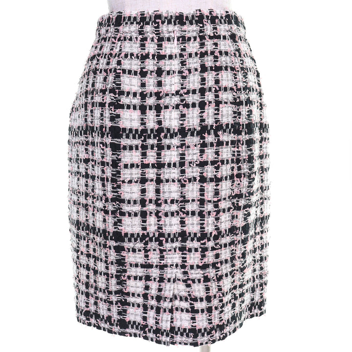 Excellent CHANEL Tweed skirt COCO Mark check pink polyester Women 36 P63188