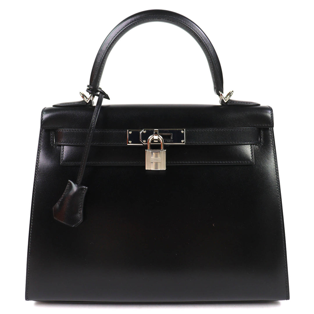 Excellent HERMES Shoulder Bag Kelly 28 Outer sewing black Box scarf Leather