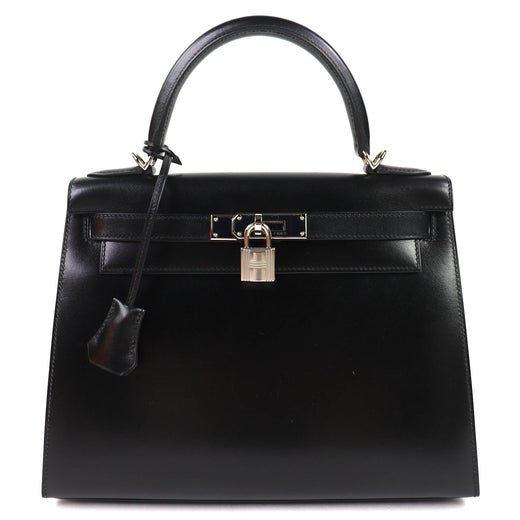 Excellent HERMES Shoulder Bag Kelly 28 Outer sewing black Box scarf Leather
