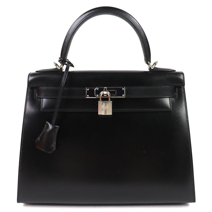 Excellent HERMES Shoulder Bag Kelly 28 Outer sewing black Box scarf Leather
