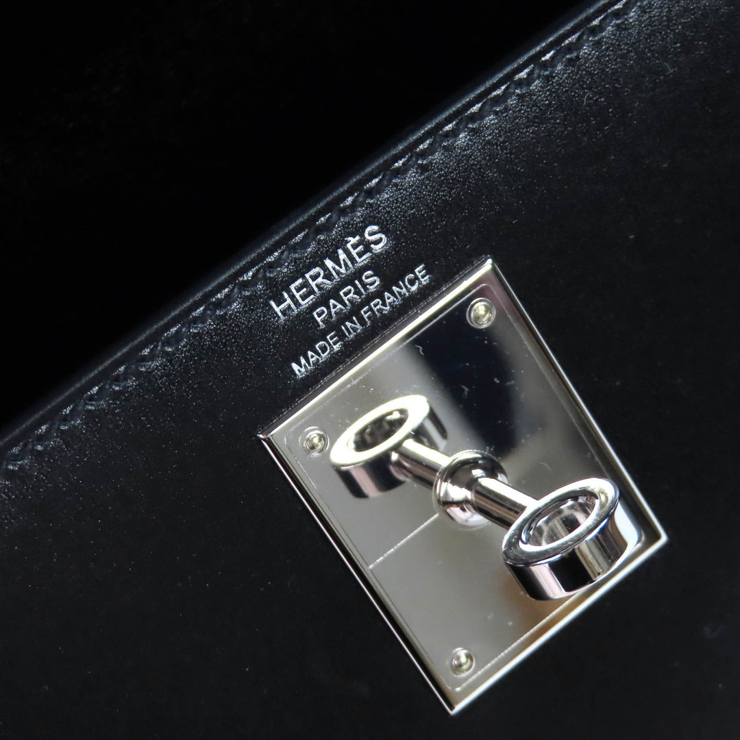 Excellent HERMES Shoulder Bag Kelly 28 Outer sewing black Box scarf Leather