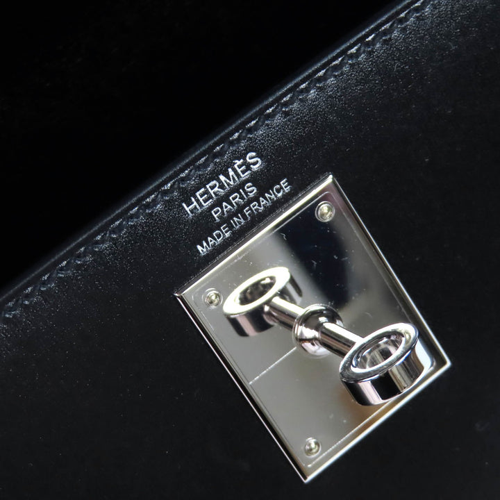 Excellent HERMES Shoulder Bag Kelly 28 Outer sewing black Box scarf Leather