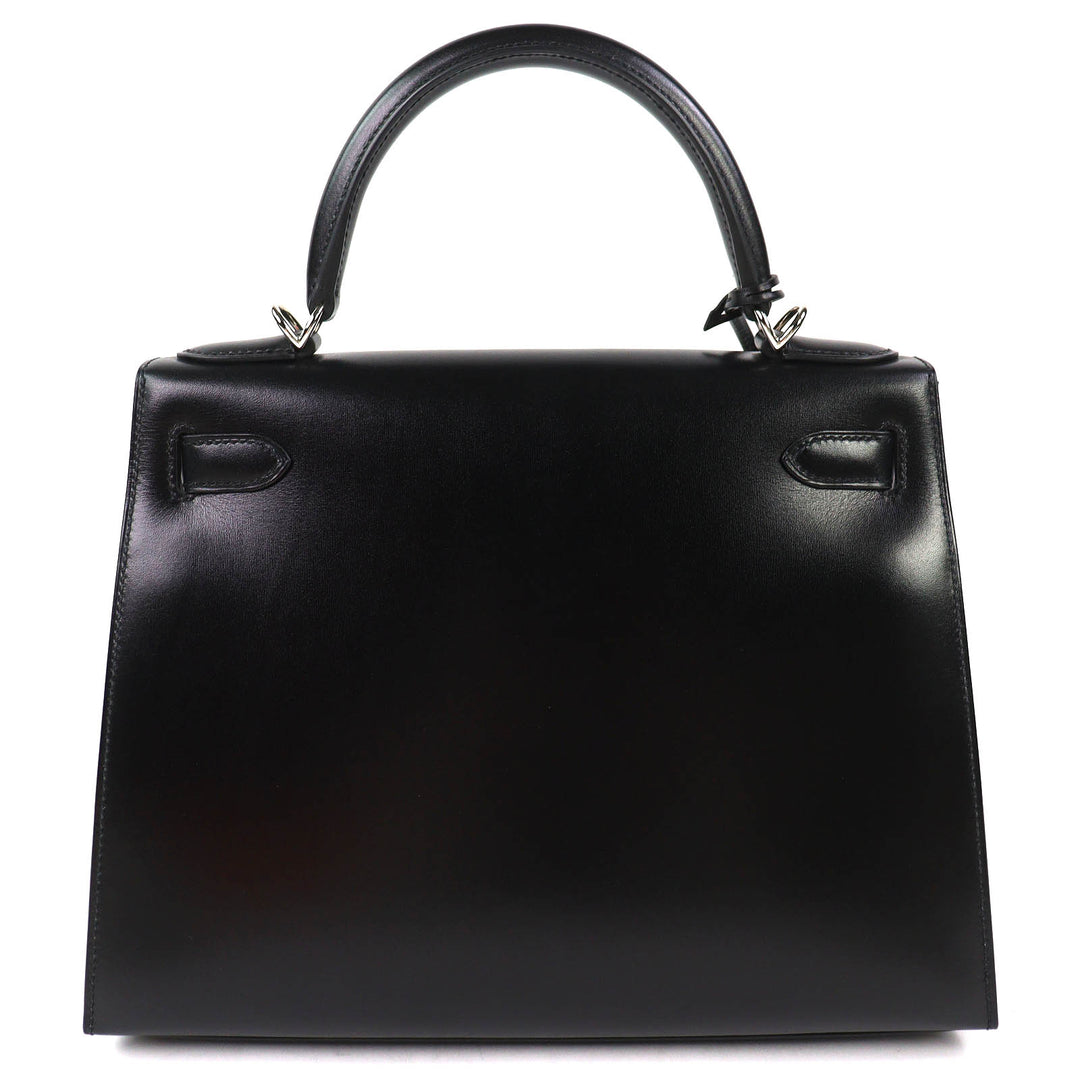 Excellent HERMES Shoulder Bag Kelly 28 Outer sewing black Box scarf Leather