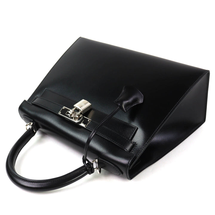 Excellent HERMES Shoulder Bag Kelly 28 Outer sewing black Box scarf Leather