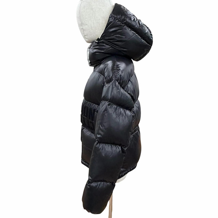 Pristine MONCLER Down jacket ABBAYE logo hooded zip up black Nylon Women 0