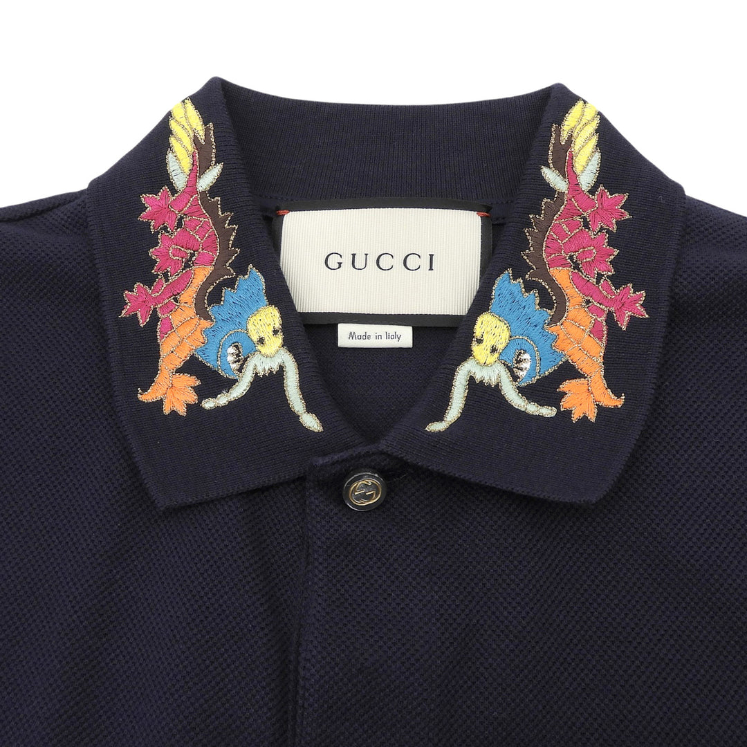Excellent GUCCI Short sleeve polo shirt Navy cotton mens M 453865