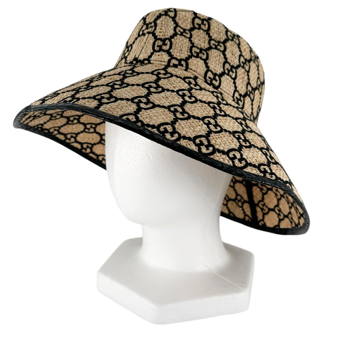 Great GUCCI hat GG pattern straw hat natural Raffia Women S