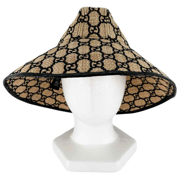 Great GUCCI hat GG pattern straw hat natural Raffia Women S