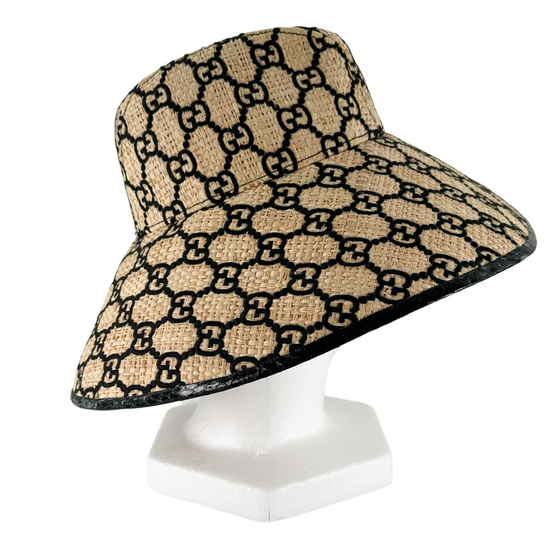 Great GUCCI hat GG pattern straw hat natural Raffia Women S