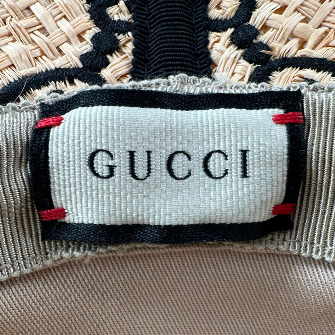 Great GUCCI hat GG pattern straw hat natural Raffia Women S