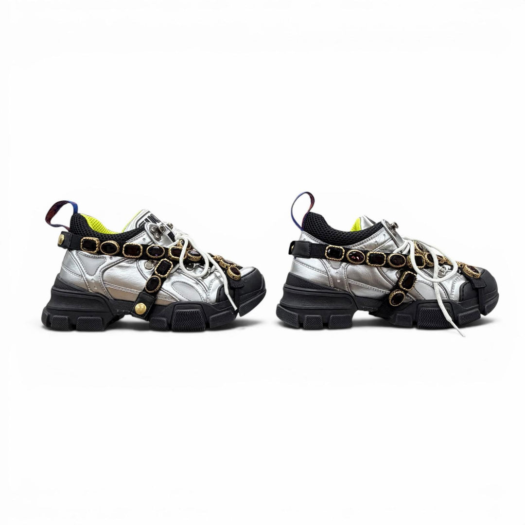Discounted Excellent GUCCI sneakers Silver leather Women 36