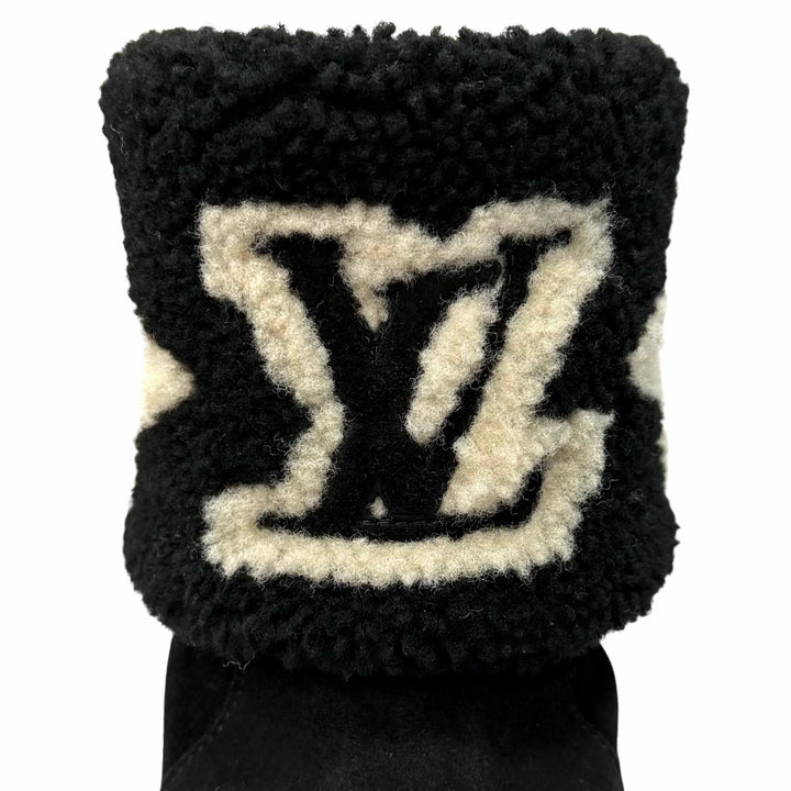 Great LOUIS VUITTON boots snowdrop line LV logo shearling black Mouton Women 35