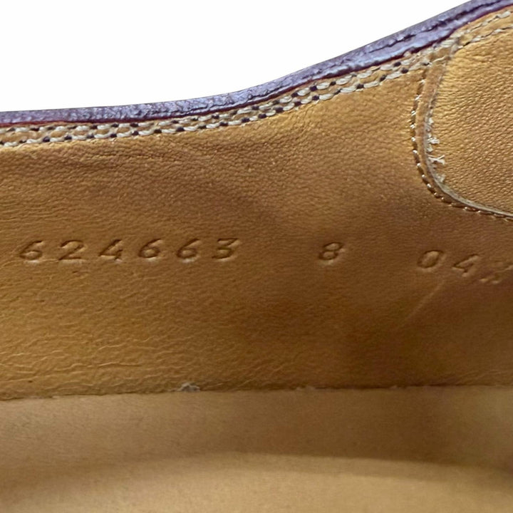 Pristine GUCCI Dress shoes GG Logo Metal Plain Toe Burgundy leather mens 8