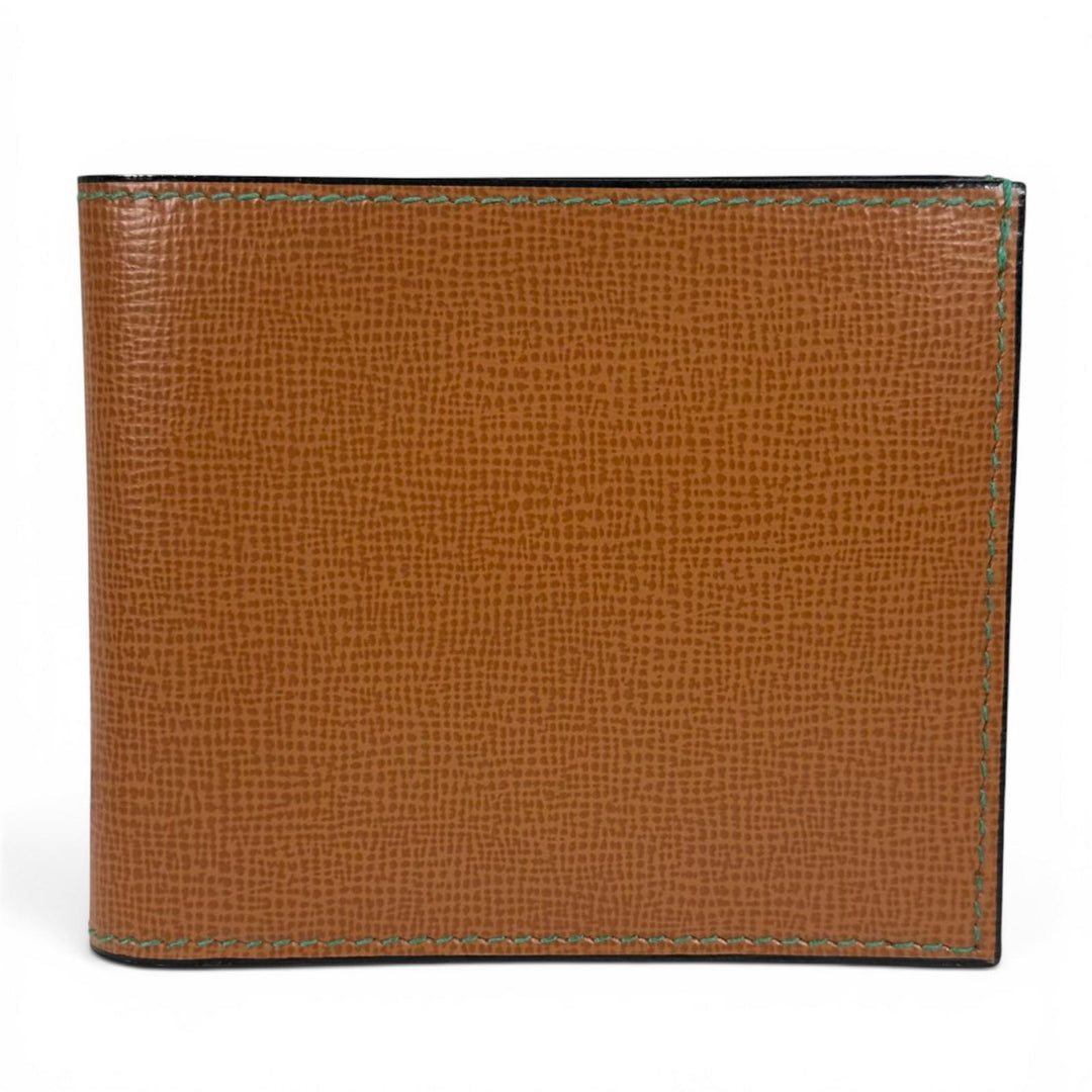 Excellent Valextra Bifold Wallet Green Stitch Compact Coin Pocket Brown Cowhide