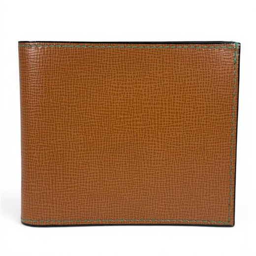 Excellent Valextra Bifold Wallet Green Stitch Compact Coin Pocket Brown Cowhide