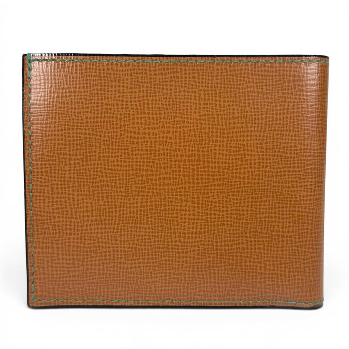 Excellent Valextra Bifold Wallet Green Stitch Compact Coin Pocket Brown Cowhide