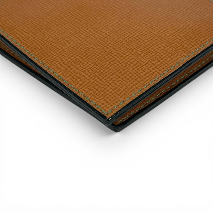 Excellent Valextra Bifold Wallet Green Stitch Compact Coin Pocket Brown Cowhide