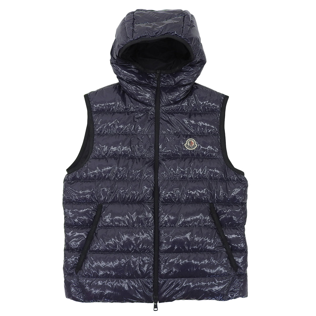 Pristine MONCLER Down vest LAUTARET Logo patch Double zip Navy Nylon mens 2