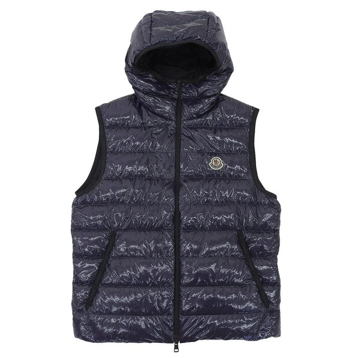 Pristine MONCLER Down vest LAUTARET Logo patch Double zip Navy Nylon mens 2