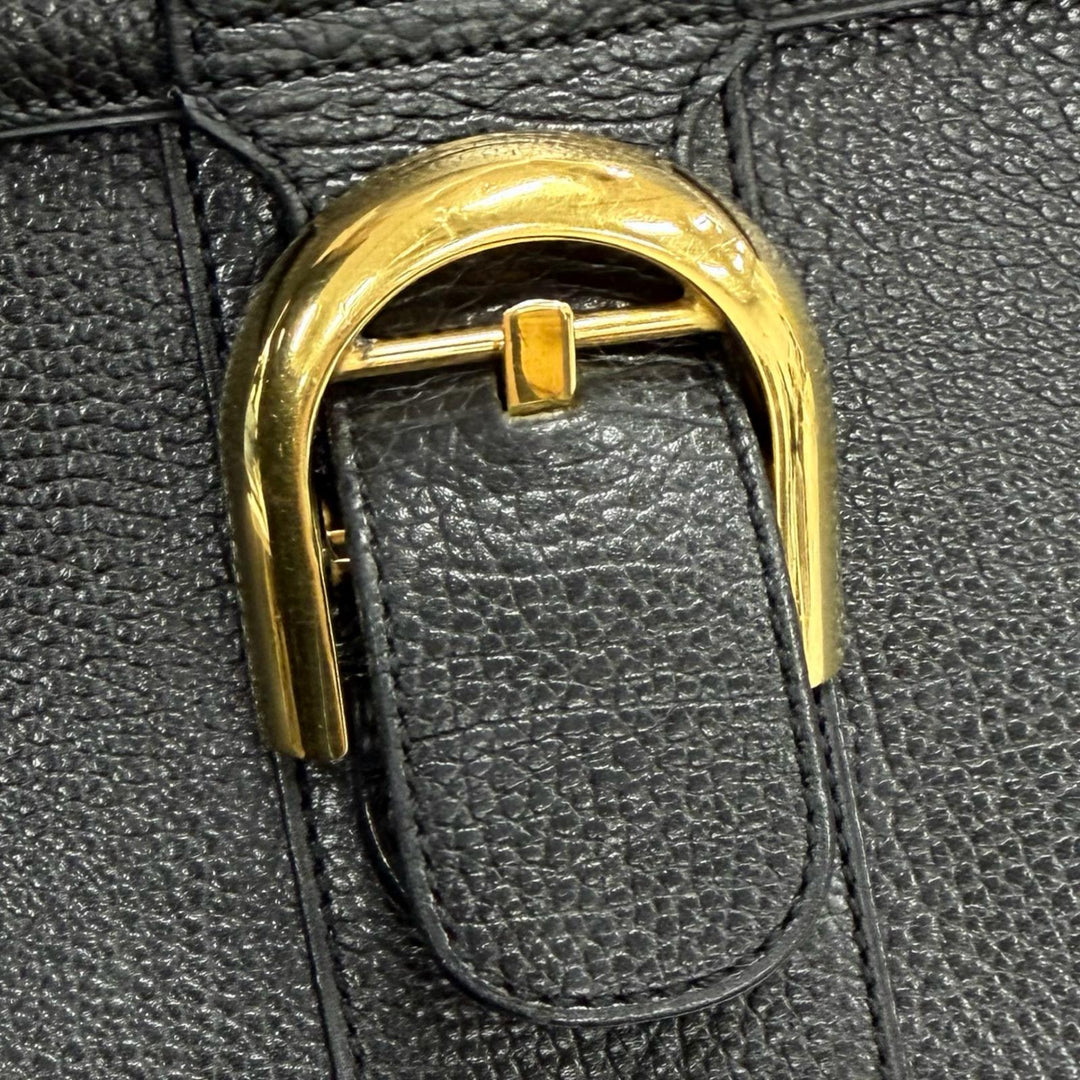 Very Good DELVAUX Handbag BRILLANT With Metal logo black leather Women