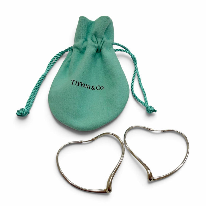 Great TIFFANY&Co. Pierce Open Heart Hoop Earrings, Medium Silver AG925 Women