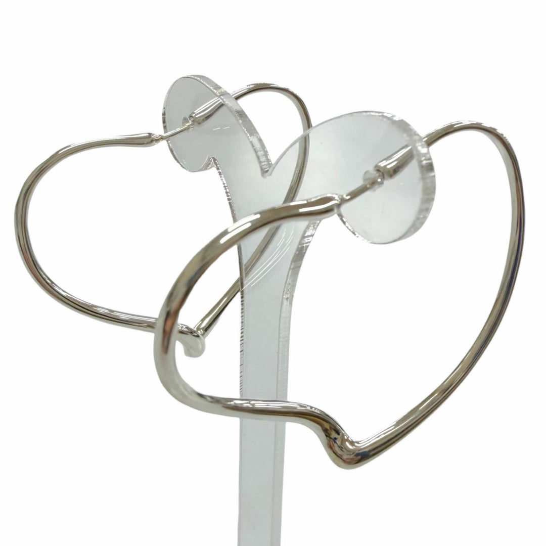 Great TIFFANY&Co. Pierce Open Heart Hoop Earrings, Medium Silver AG925 Women