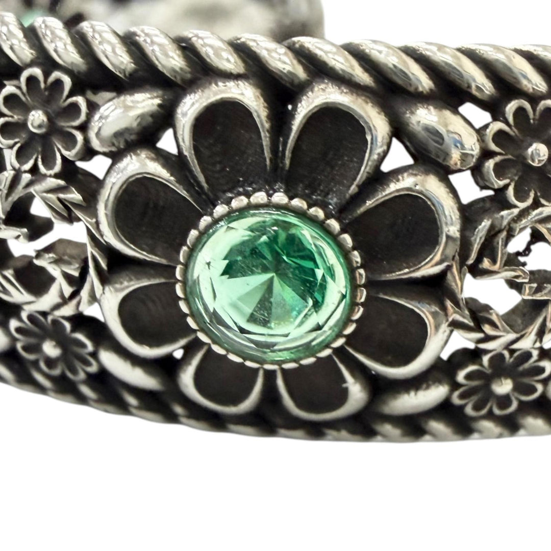 Excellent GGUCCI Bangle Crystal Floral Interlocking G Silver AG925 mens 16
