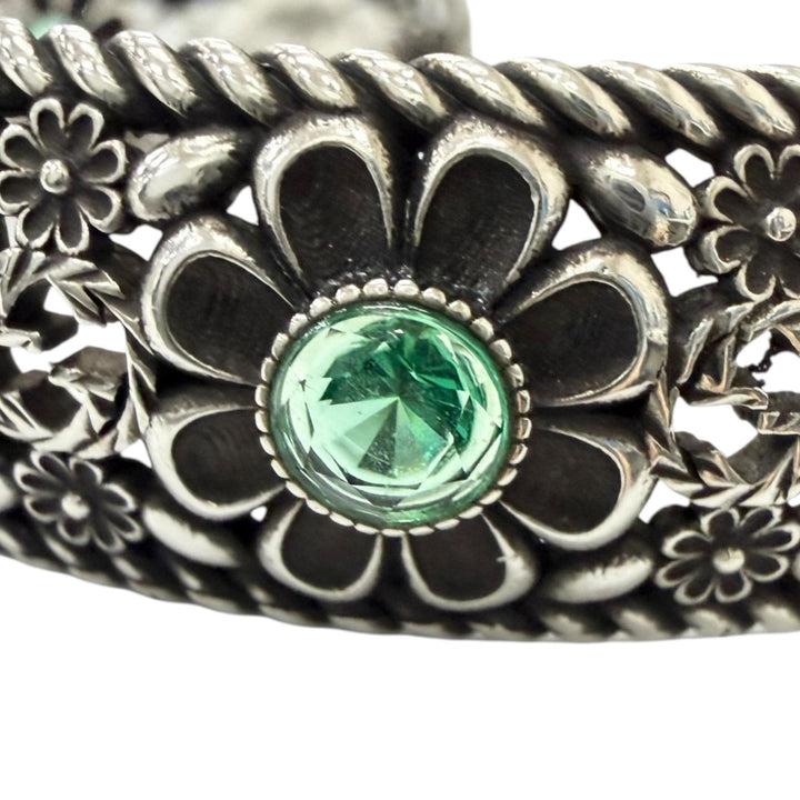 Excellent GGUCCI Bangle Crystal Floral Interlocking G Silver AG925 mens 16