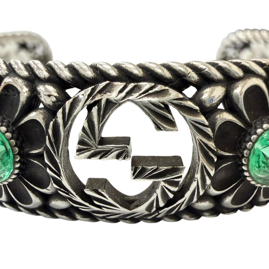 Excellent GGUCCI Bangle Crystal Floral Interlocking G Silver AG925 mens 16