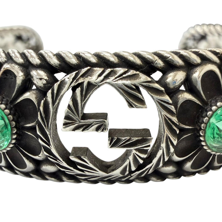 Excellent GGUCCI Bangle Crystal Floral Interlocking G Silver AG925 mens 16