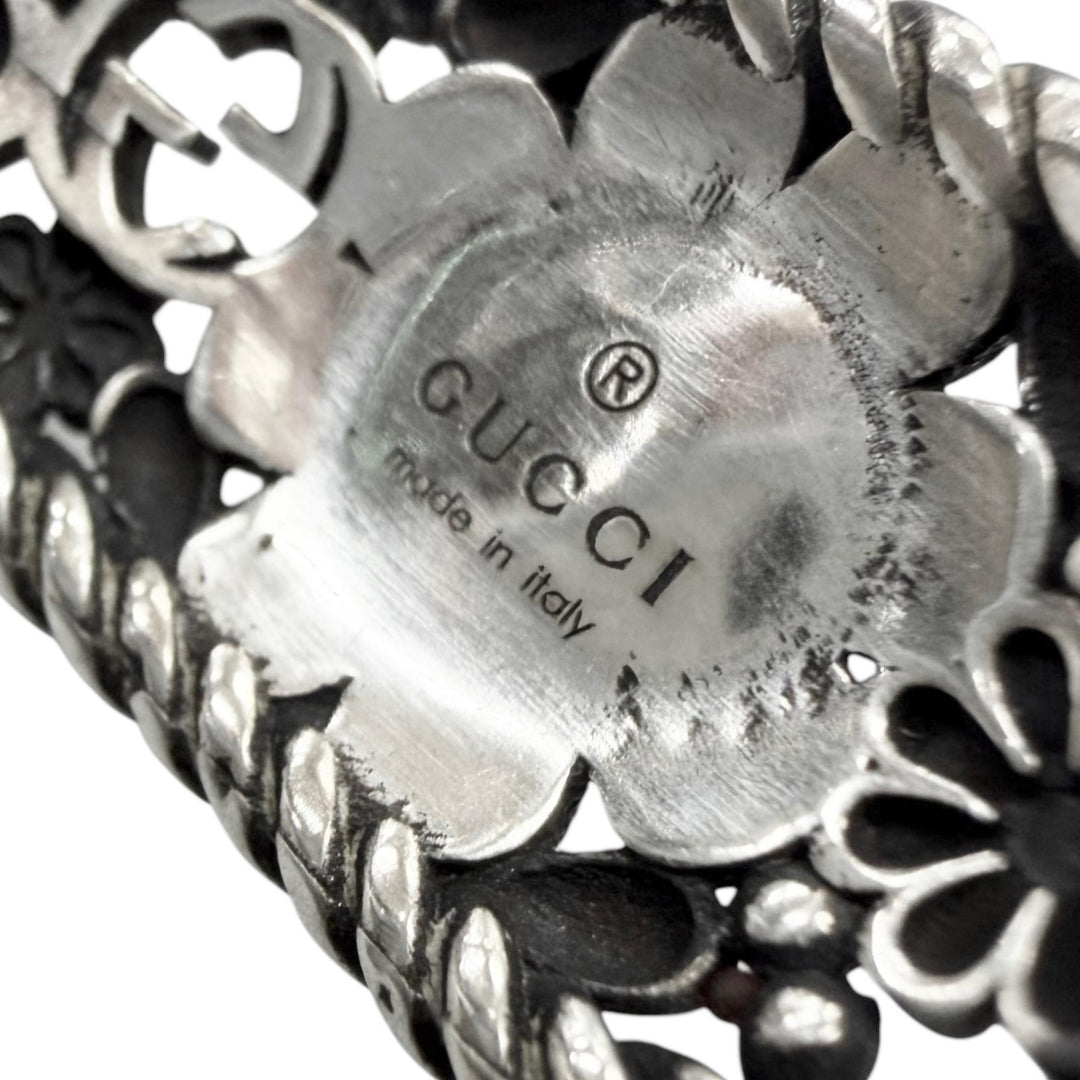 Excellent GGUCCI Bangle Crystal Floral Interlocking G Silver AG925 mens 16