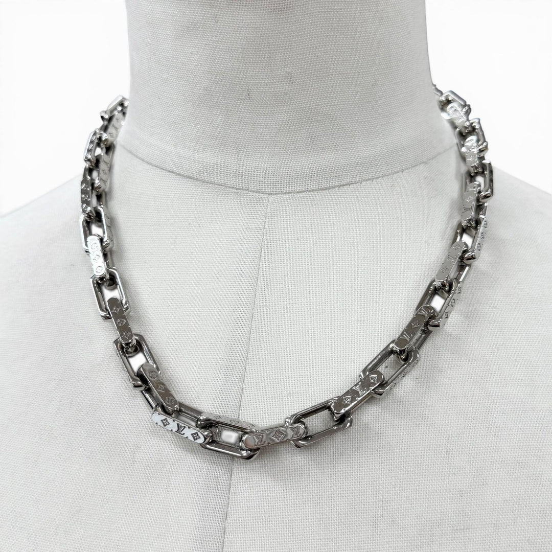 Great LOUIS VUITTON Necklace Collier Chain Silver mens M64196