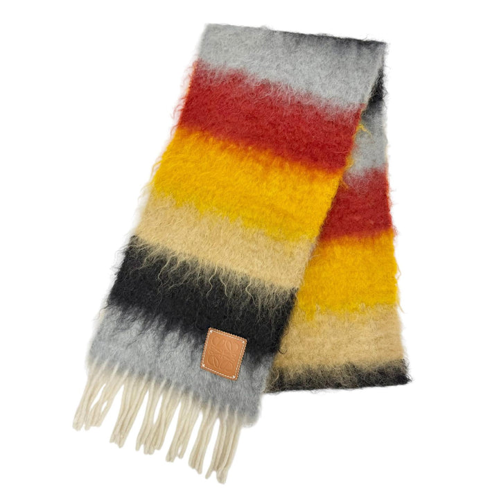 Excellent LOEWE Scarf Anagram Leather Patch Border Pattern multicolor mohair